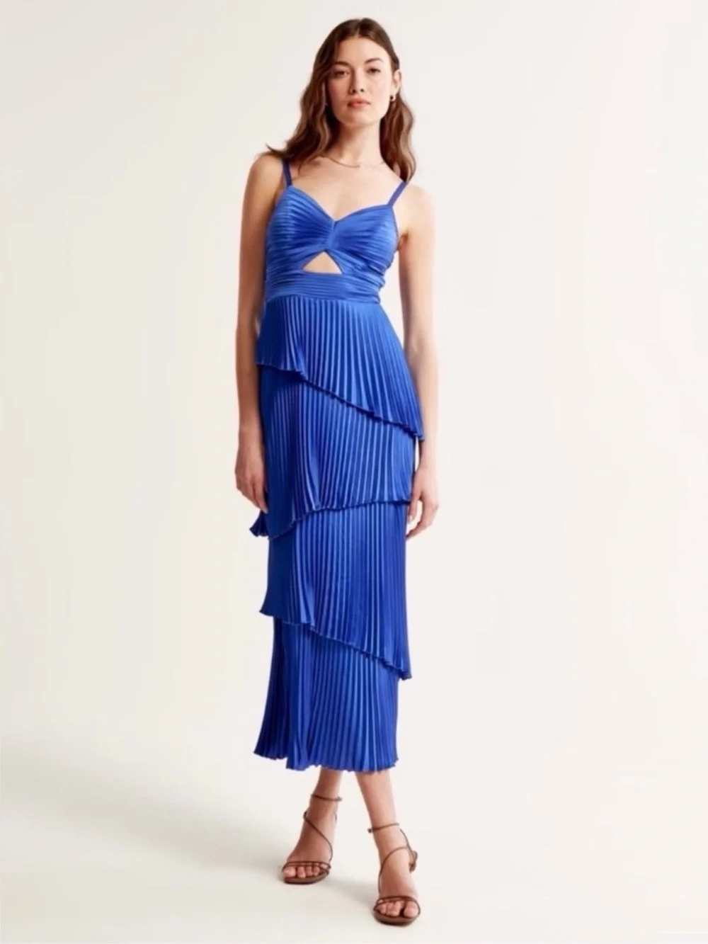 Abercrombie & Fitch The A&F size m Giselle Pleated Tiered Maxi Dress midi blue